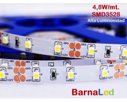 Tira LED 5 mts Flexible 24W 300 Led SMD 3528 IP20 Blanco Neutro Alta Luminosidad